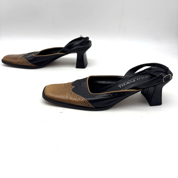 Vintage Harold Powell Block Heel Square Toe Wingtip Sling Back Loafers Women 9AA - Picture 6 of 16